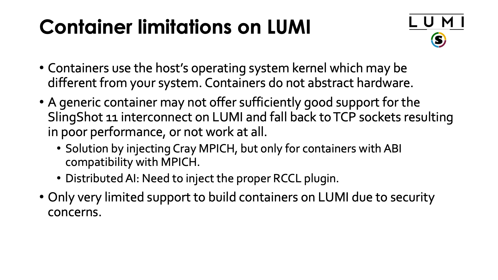 Container limitations on LUMI