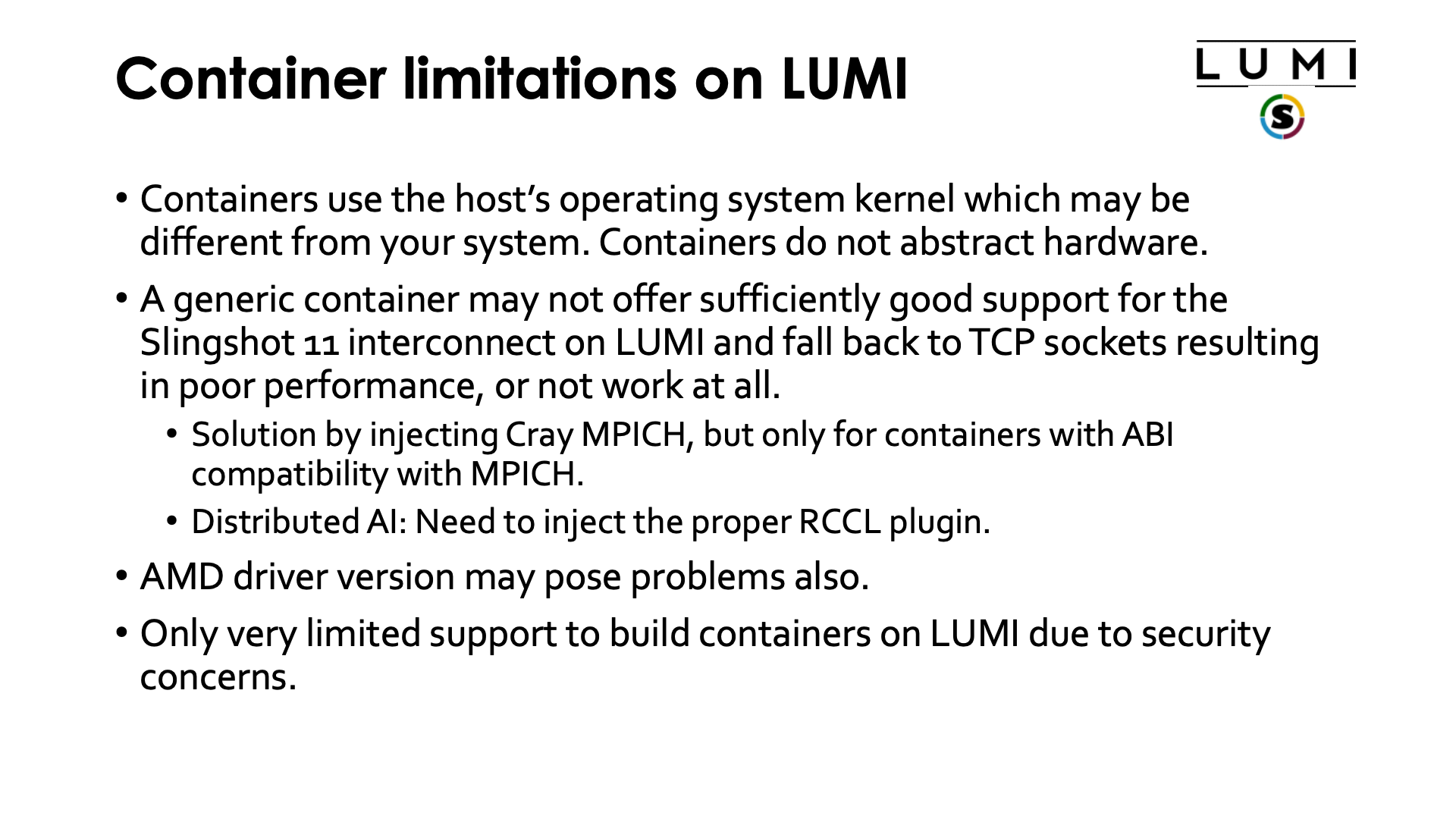 Container limitations on LUMI