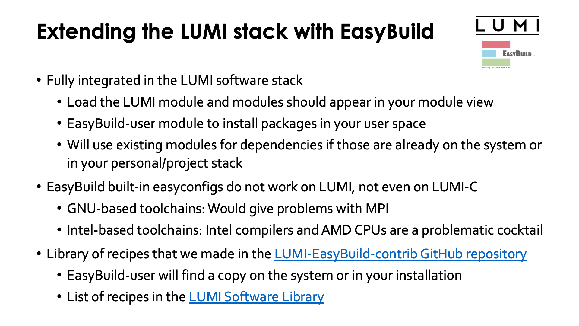 Extending the LUMI stack with EasyBuild