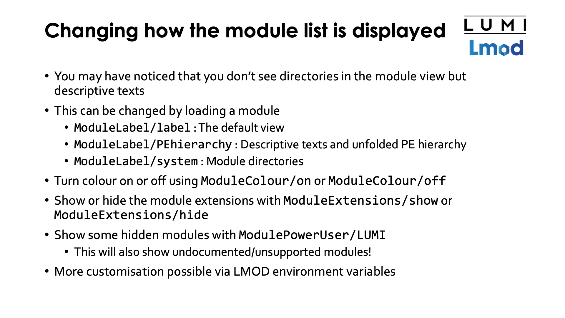 Changing how the module list is displayed
