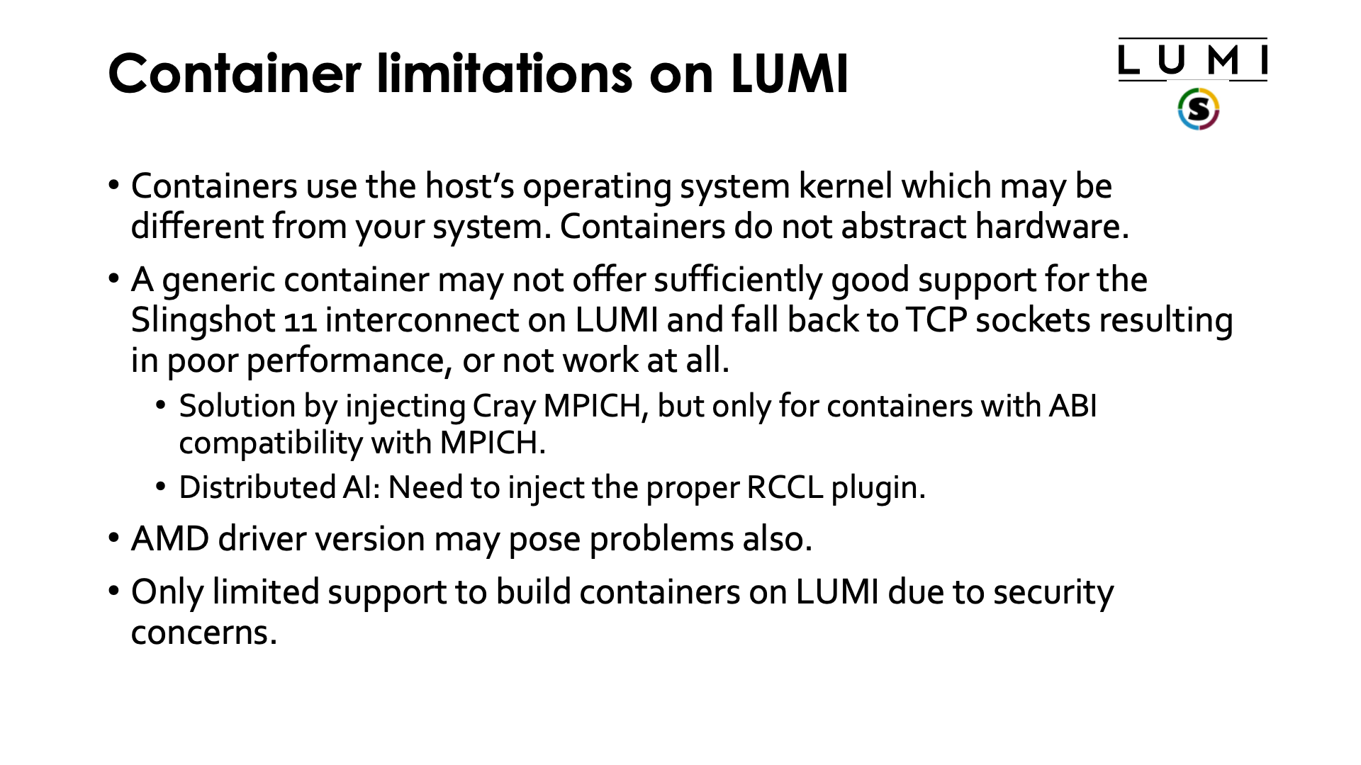 Container limitations on LUMI