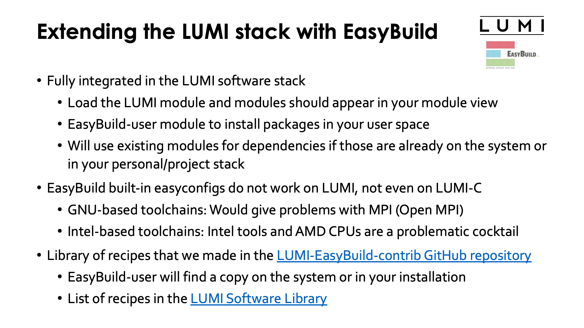 Extending the LUMI stack with EasyBuild