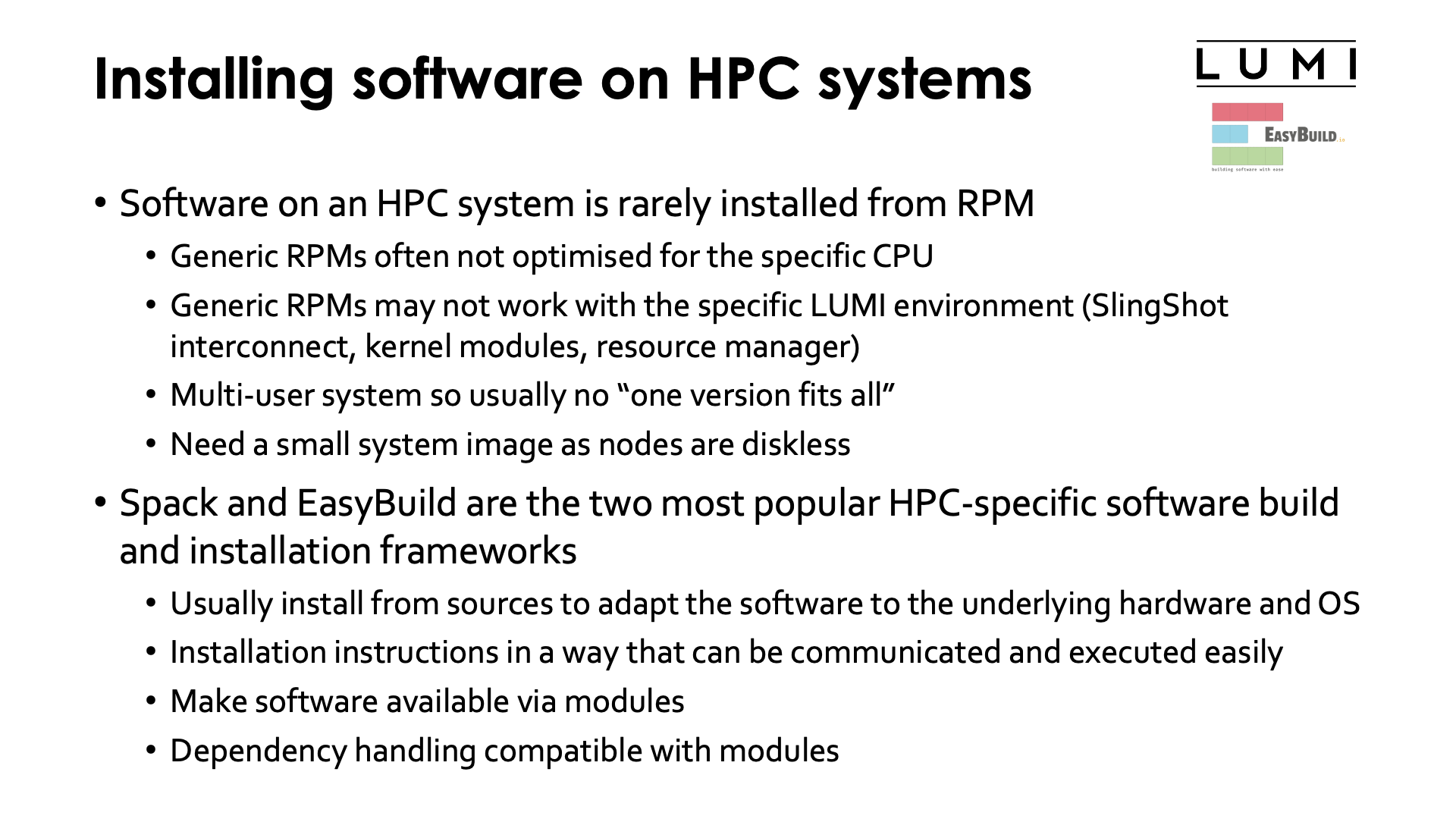 Installing software on HPC systems