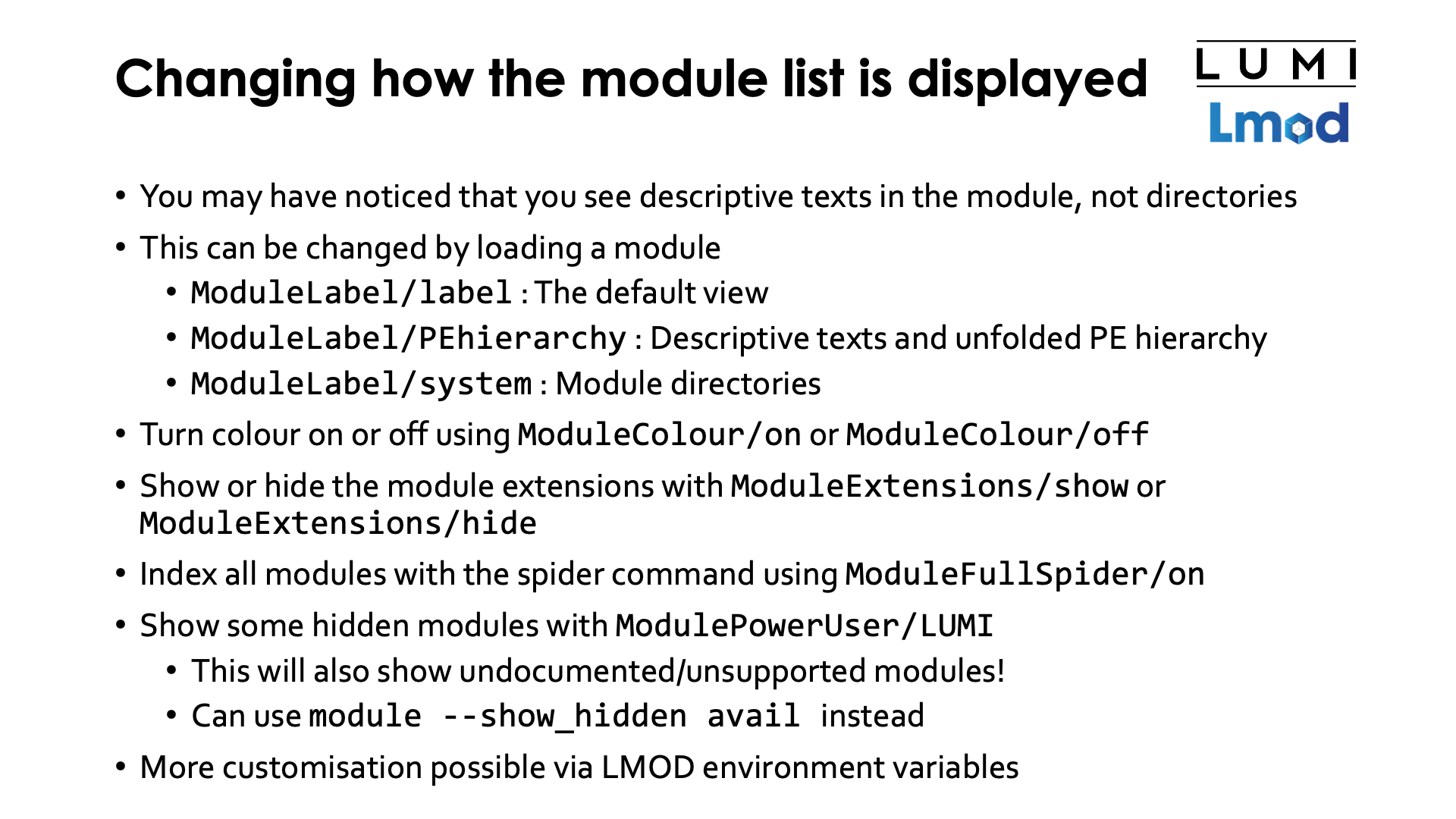 Changing how the module list is displayed